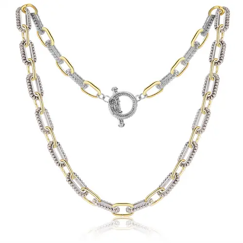 Aprilery Trendy Two-Tone Chain Necklace for Women - 18.9 Inch Silver & Gold Link Design, Paperclip Toggle Necklace, Hypoallergenic & Durable, Mixed Metal Layering Statement Jewelry Gift for Women