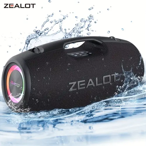 ZEALOT 100W Bluetooth 5.2 Audio Stereo Speaker, Multipurpose Portable Outdoor Waterproof (IP67) Speaker with Subwoofer, RGB Ambient Light, DSP, Power Bank, 15H Playback for Camping, Beach, Gifting