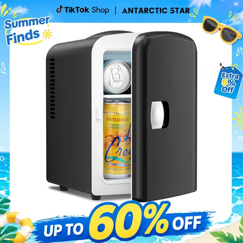 【Back To School Haul】Antarctic Star 4L Mini Fridge - Freon-Free Portable Travel Fridge, 6-Can Capacity Compact Cooler with Removable Shelf, Type A Dorm Room Inspo Appliance for Skincare, Drinks, Camping