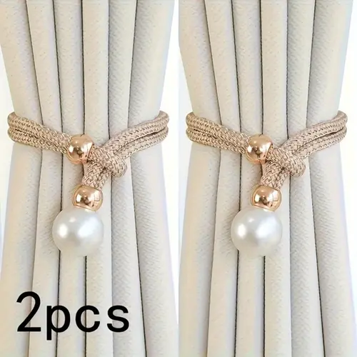 Elegant Faux Pearl-Decor Curtain Tieback, 2 Counts Adjustable Rope Holdback, Chic Curtain Accessories for Home Decor, Interior Decoration Accessories, Window Decorations Supplies, Curtain Tie Backs For Curtains