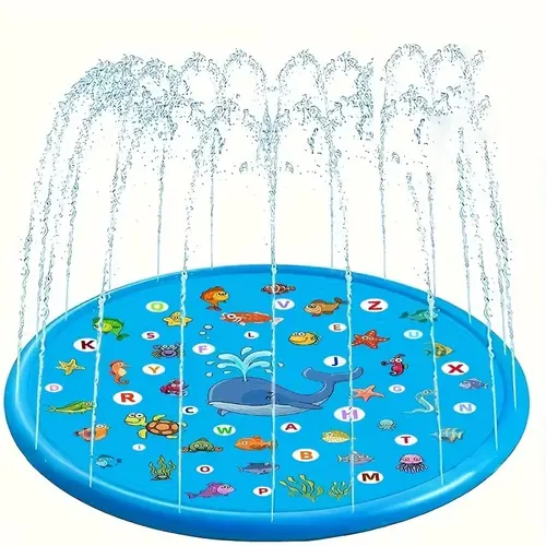 Inflatable Water Spray Mat, Inflatable Water Sprinkler Portable Swimming Water Spray Mat, Letter Learning Mat, Summer Courtyard Lawn Game, Outdoor Game Area, Inflatable Floating Bed, Blow Up Pool, Kiddie Swimming Pool