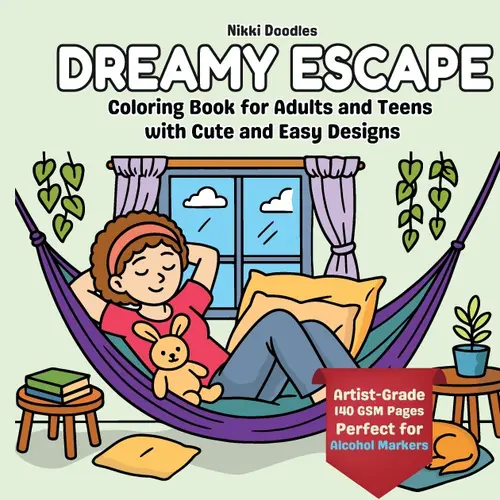 Dreamy Escape Unisex Coloring Book for Adults and Teens - Vibrant, Premium Designs, Easy Bold Art, 80 Illustrations, 8.5x8.5in 140gsm Smooth Pages, Artist-Grade Crisp Print, Marker-Safe, Relaxation Guide