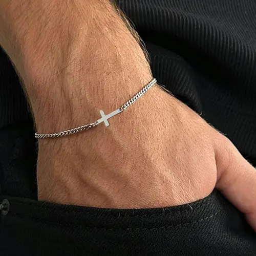 Men's Street Hip-Hop Style Cross Bracelet, Fashion Retro Stainless Steel Stackable Bracelets for Party, Trendy All-match & Exquisite Jewelry for Birthday Gift, Trendy Stack Bangle, Stacking Bracelet, Miami Bangle, Metal Bracelet