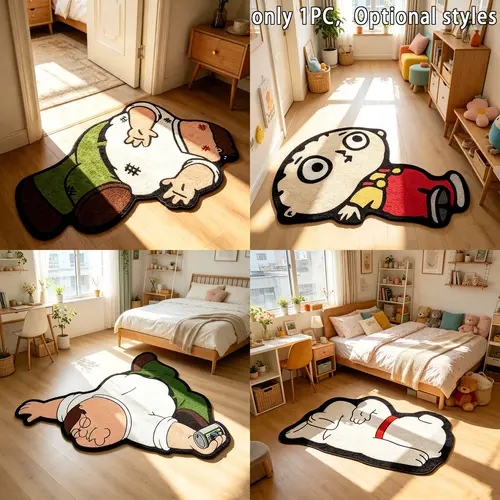 Cartoon Character Floor Mat, 1 Count Cute Soft Polyester Plush Rug, Non-Slip Washable Carpet for Living Room & Bedroom Decor Home Decor Rug, Cartoon Pattern Rug, Home Decorative Rug