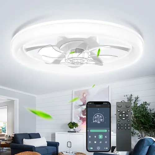DEMILARE Modern Dimmable Scandinavian Ceiling Fan Light - 3 Color Temperatures, 6-Speed Quiet Energy-Efficient AC Motor, Remote Control, Timer, White Fan-Light Fixture for Bedroom, Home Improvement Decorative Lighting, Ceiling Fan Lights, Fan-Light Fixtur