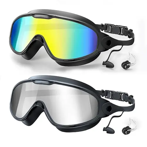 Swimming Goggles with Earplugs & Nose Clip, 2pcs Adjustable Anti Fog Swimming Goggles, Professional Swimming Accessories for Women & Men, Swim Glasses, Pool Goggles, Water Goggles