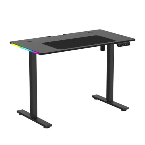 GTplayer Desk Gaming Desk with LED Light & Power Outlet, 43 Inch Computer Table with Shelf & Storage Bag & Hook for Home Office