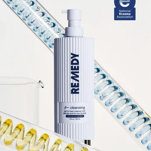REMEDY Gel-to-Foam Cleanser with .5% Salicylic Acid for Face & Body - REMEDY for Cleansing - Ceramides, Glycerin, Green Tea - Gentle Exfoliating Face Wash - By Dermatologist Dr. Shah