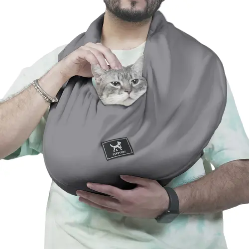PAWPUBBY Cozy Secure Hands-Free Cat Sling Carrier Backpack - Soft Fleece, Gentle Top Band, Collar-Compatible, Solid Design, 18lbs Capacity, Quiet Fur Baby Fit, Secure Hold, W/ Collars, Harness, Breathable Seat Covers, Ideal for Home & Travel
