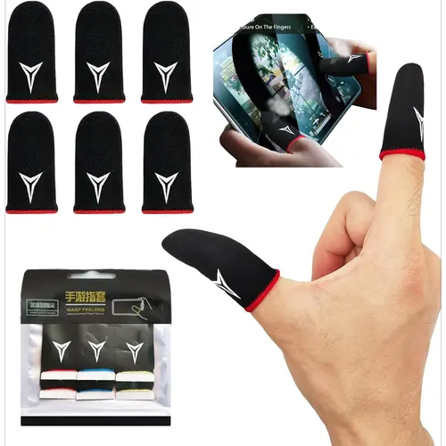 Improved Carbon Fiber Professional Model Gaming Finger Sleeves,No Rubber Band,Maximum Touch Response,Comfortable fit, Anti-Sweat,Fit All Touchscreen Touchscreen-sensitive Precise control for worry-free safety Devices-6 Pack Game Peripherals, Gaming Stuff,