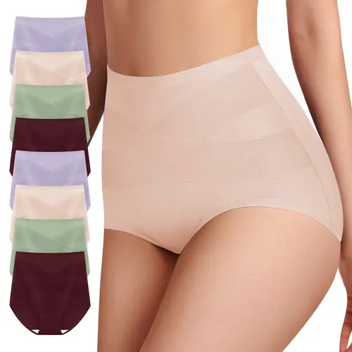 Morelect Women's Cotton High-Waisted Panties - 5/6 Pack Briefs, Soft Breathable Slimming Cotton Underwear, Irritation-Free for Postpartum Recovery & Workouts, Mother's Day Gift