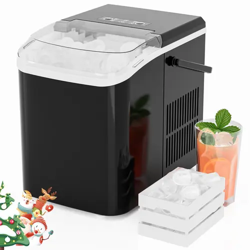 Sweetcrispy Countertop Ice Making Machine, Portable Compact Metal Body Ice Maker with 2L Capacity, Self-Cleaning Function, Handle, Scoop, 9 Blocks/6 Minutes, 26.5Lbs/24H, Small Footprint