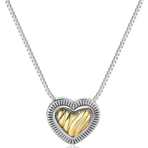 Aprilery Fashion Durable Heart Pendant Jewelry – Two-Tone Cable Wire Necklace Perfect Gift for Women