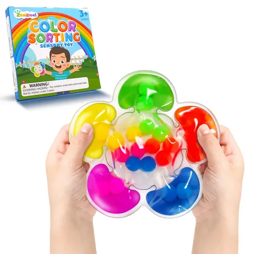 LESONG Soft Rubber Color Sorting Flower Bead Sorter Sensory Toy - Kids Toys for 3-4 Years, Fine Motor Preschool Learning Activity, Stress Relief Sensory Room Supplies, Cool Gifts for Adults