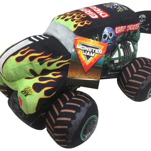 Jay Franco Monster Jam Grave Digger Plush Pillow Buddy - Huggable Collectible Stuffedanimals, Extra Soft Fluffy Polyester Bedding Accessory, Supportive Boys' Gift, Huggable Sleeping Companion, Plushie
