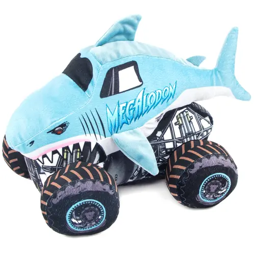 Jay Franco Monster Jam Durable Soft Fluffy Megalodon Pillow Buddy Plushie - Supportive Soft Plush Stuffed Animal for Bedroom Bedding & Linens, Collectibles