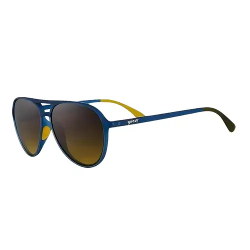 goodr Frequent Skymall Shoppers Large Size (Mach G) Translucent Dark Blue Frame with Gray Yellow Ocean Lens, UV400, No Slip No Bounce No Tangle