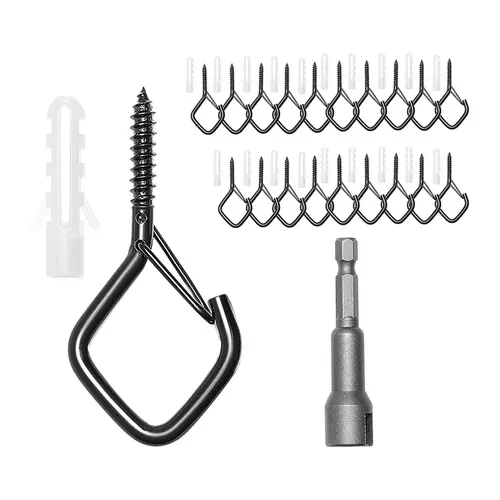 VEVOR 20 PCS Q-Hanger Hooks,  2.17 in Q Hanger String Light Hooks Outdoor, Heavy Duty Outdoor Screw Hooks with Security Buckle, for Hanging Outdoor String Lights, Christmas Lights, Cups, Decors (Black)
