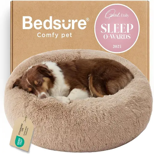 Bedsure SupportMax Calming Dog Beds Large Sized Dog Washable Pet Bed,36in | 420GSM Plush Fluffy Donut Round,Thick Supportive,Removable Cover,Anti-Slip,Anti-Anxiety,for Big Dogs up to 80 Lbs