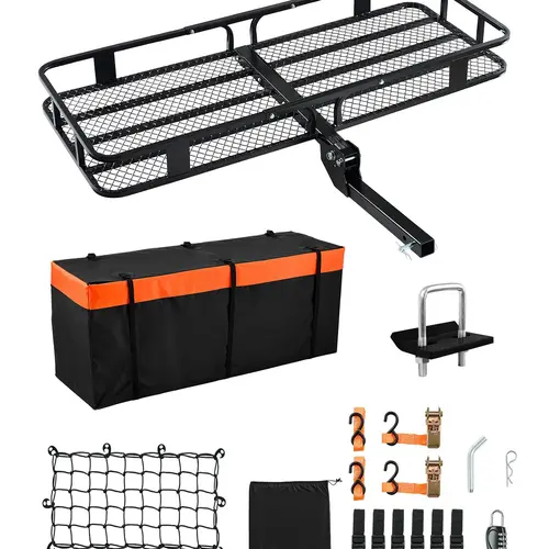 【Summerfinds】VEVOR 500lb Folding Frame Steel Mesh Metal Hitch Cargo Carrier with Cargo Net, Automotive Car Accessory for Rear Racks