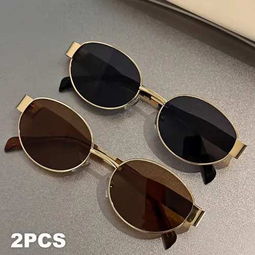 〖Summer Vibes〗2 PCS Retro-Inspired Oval-Shaped Polarized Sunglasses, UV400 Protection, Golden Metal Frame, Fashion Accessories for Women, Summer Trendy Shades, Polarized Glasses