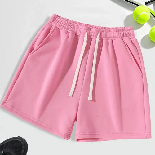 Unisex Drawstring Waist Shorts, Athleisure Casual Shorts, Plain Drawstring Shorts, Soft Comfortable Solid Color Basic Style, Suitable for Casual Sports Outdoor Activities, Summer Sports Shorts