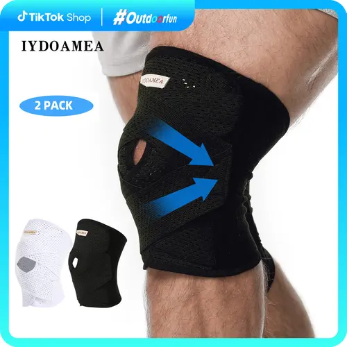 IYDoaMea Sport 2-Pack Plus Size Knee Compression Wrap Brace (Order A Size Up) - Breathable Compression Sleeves, Adjustable Knee Sleeve with 4 Spring Sides Boost Support, V-Belt Stays Put, Patellar Belt for Volleyball & Outdoor Use (Men, Women)