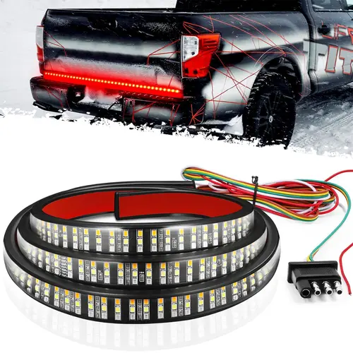 DIBMS Truck Tailgate Bar 60" Triple Row 432 LED Strip with Red Brake White Reverse Sequential Amber Turning Signals Strobe Lights, Triple Row Universal LED Tailgate Light Bar. Led Backlights