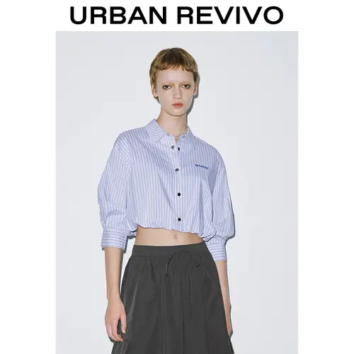 URBAN REVIVO Women's Cropped Top, Casual Chic Solid White Mock Neck Long Sleeve Shirt for Spring, Tops for Women, Elegance,back to school,back to school shopping, Everyday