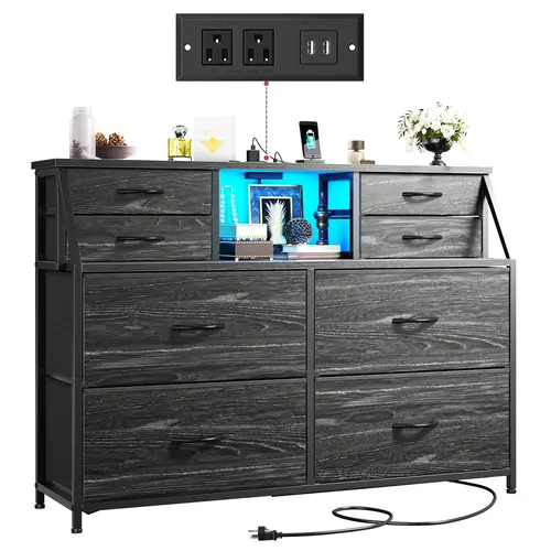 【24H-Online Help】Raybee Furniture Cute 8 Drawer Dresser for Bedroom, with Charging Station and LED, Sturdy Chest of Drawers with 2 Open Shelves, Storage Organizer for Storage,Bedroom, Living Room,Hallway #Backtoschool # Dorm Vanity Gift Dresser