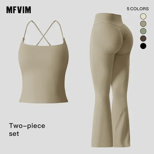 Two Piece Women's Exercise Set, Sling Yoga Exercise Set Micro High Waisted Tummy Slimming Hip Lifting Fitness Set, Quick Dry Workout Fitness Running Exercise Set for Women Lightweight Activewear Tech Fleece Tracksuit