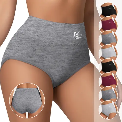 Morelect Women's Cotton High-Waisted Tummy Control Brief Panties - 5/8/10-Pc Seamless Breathable Design Soft Fit Panty, Minimalist Solid Color Basic Casual Underwear for Women, All-Day Comfort, Year-Round Wear, Mother's Day Gift, Value Set