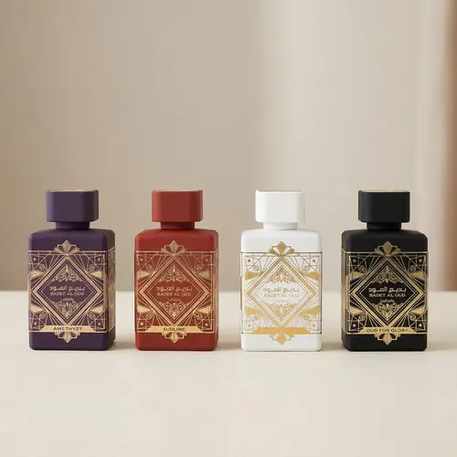 Lattafa Badee Al Oud 4-Piece Fragrance Set (Honor & Glory, Amethyst, Sublime, Oud for Glory) - Citrus Floral Arabian Eau de Parfum for Adults, 3.4 fl. oz. Each, Fresh Fruity, Multi-Pack