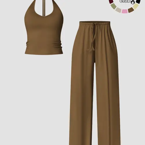 Women's Quick-Dry Sports Tank Top, Casual High-Waisted Bell Bottoms, Comfortable Sporty, All-Season Plain Style