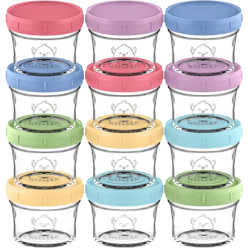 KeaBabies 12pk 4oz Glass Baby Food Containers with Lids - Leak-Proof, Microwavable Small Glass Jars, Baby Purees & Toddler Snack Storage Containers, BPA-Free, Dishwasher & Freezer Safe