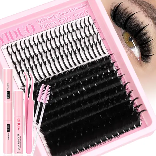 Eyelash Extensions Kit, 1 Count 150D Long Lash Spikes Lash Extension Kit, Thick Eyelash Clusters Volume Individual Lashes Kit, Mega Cluster Eyelash Extensions, Voluminous False Eyelashes, Makeup