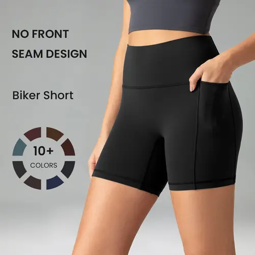 Colorfulkoala Women's 6" High-Waisted Seamless Nylon Blend Biker Shorts - Sporty Chic, Slim-Fitting, Side Pockets, No Front Seam, Flexibility Women's Sports Shorts for Biking, Gym Athleisure