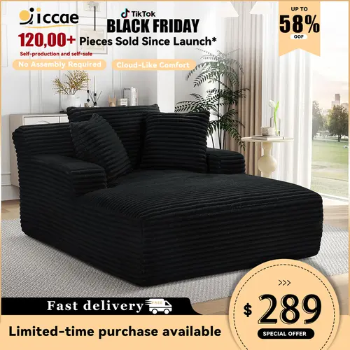 【2026 New Year Sales】 Niccae 50" Chaise Lounge Indoor Corduroy Upholstered Plush Sofa Bed with 3 Throw Pillows Armrests No Assembly Required for Living Room Apartment , living room furniture
