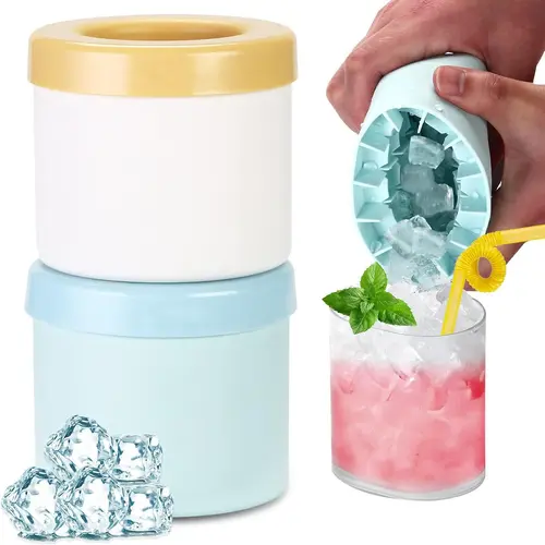 Silicone Ice Cube Mold with Lid, Portable Ice Cube Maker, Ice Cubes Maker, Ice Tray for Freezer, Ice Molds, Kitchen Utensils & Gadgets, Home Bar Accessories