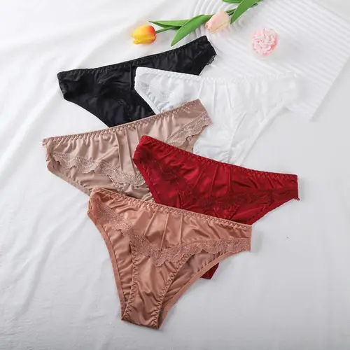 Women's 5-Pcs Low-Waist Fit Seamless Panties - Advanced Light, Silky Stretchable, Floral Lace Trim, Cute Minimalist Solid Seamless Panty for Honeymoon, Wedding Night Comfort