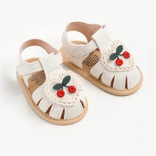 [Lullaby] Baby Girl Flower Motif Sandals - 1 Pair Soft Cloth Non-Slip Summer Flats for 0-6m/0-18 Months Toddlers, Casual Daily Use
