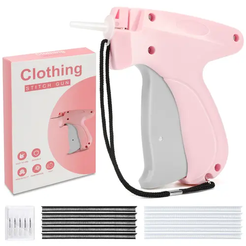 Handheld Mini Stitch Gun - Multifunctional Home Sewing Tool for Clothes Repair, Office Use, Silk Fabric Projects, Reusable Supplies Kit with 5 Replacement Needles, 1000 Plastic Fasteners (500 Black & 500 White)