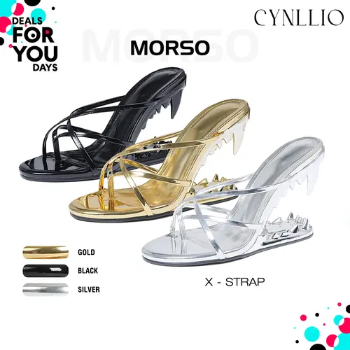 CYNLLIO Morso Sandals For Women Metallic Tiger Teeth Heels Sandals Shark Teeth Heel Open Round Toe Hollow Gothic Cross Strap Summer Graduation Heels Shoe