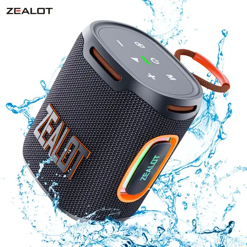 ZEALOT Portable Bluetooth Desktop Speaker - 10W Waterproof Outdoor Speaker, Built-in Bat., High Fidelity Stereo Sound, Long Battery Life, USB/TF Card/AUX Compatibility, Ideal for Music Setup, Camping, Waterproof Speaker, Bluetooth Rechargeable Speakers