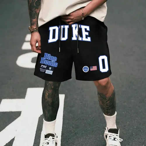 Men's Letter Graphic Print Shorts, Loose Casual Breathable Summer Sports Bottoms for Daily Wear, Streetwear Sports Shorts