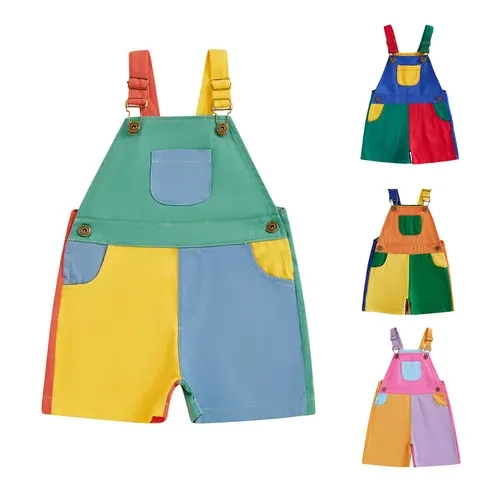 90's Style Toddler Overalls Shorts Babby Boy Girl Suspender Romper Contrast Color Sleeveless One Piece Jumpsuit Casual Shortall with Adjustble Shoulder Strap #Summervibes,back to school