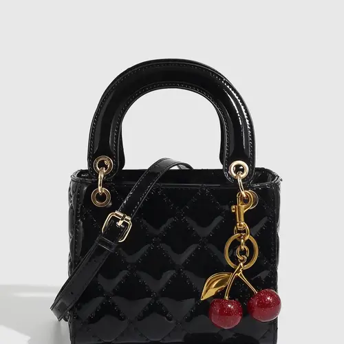 Women's Fashionable Cherry Decorated Quilted Crossbody Bag, Casual PU Leather Shoulder Bag for Daily Use, Trendy Versatile High-quality Commuting Bag