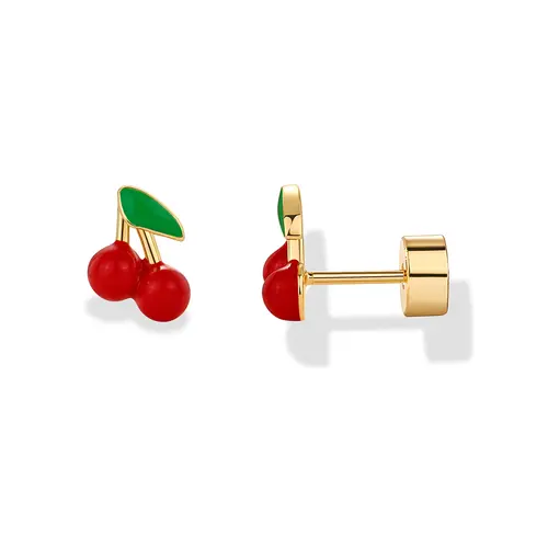 PAVOI 14K Gold Plated Sterling Silver Posts Enamel Flatback Stud Earrings for Women - Colored Chili Pepper Strawberry Cherry Peach Yin and Yang Emoji Screwback Earrings - Dainty Helix Cartilage Piercing Jewelry