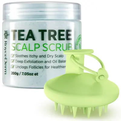 Roycederm Tea Tree Cleansing Scalp Scrub (7 oz) - Alcohol-Free Gentle Daily Pre-Shampoo Haircare Cleanser & Exfoliator with Shea for Dandruff Relief, Itchy Dryness Soothing, Moisturizing Oil Control (Adults, Any Hair Type)