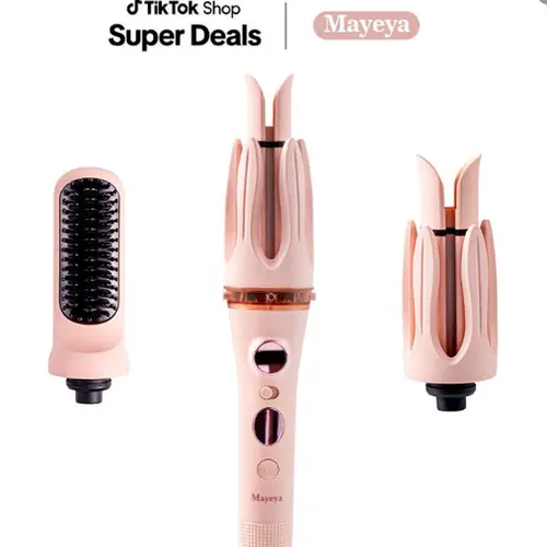 Mayeya 1 Hair Wand Automatic Curling Iron & Straightening Tool - Ceramic, Natural Waves, Lightweight, Dual-Voltage, Portable, Travel-Friendly Styling Kit for Adults, Pink, Contact Support